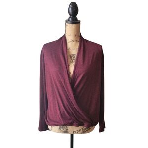 Maurices Medium Long Sleeve Dress Wrap Shirt in Wine Purple